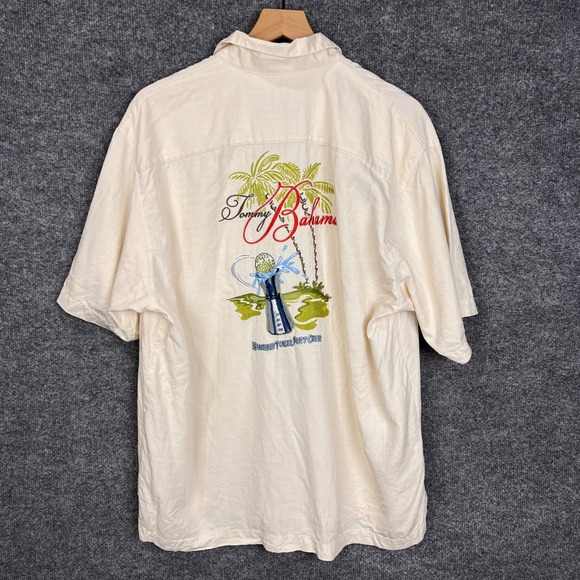 Tommy Bahama Mens XL Cream Silk Button Up Short Sleeve Golf Shirt - Picture 1 of 10